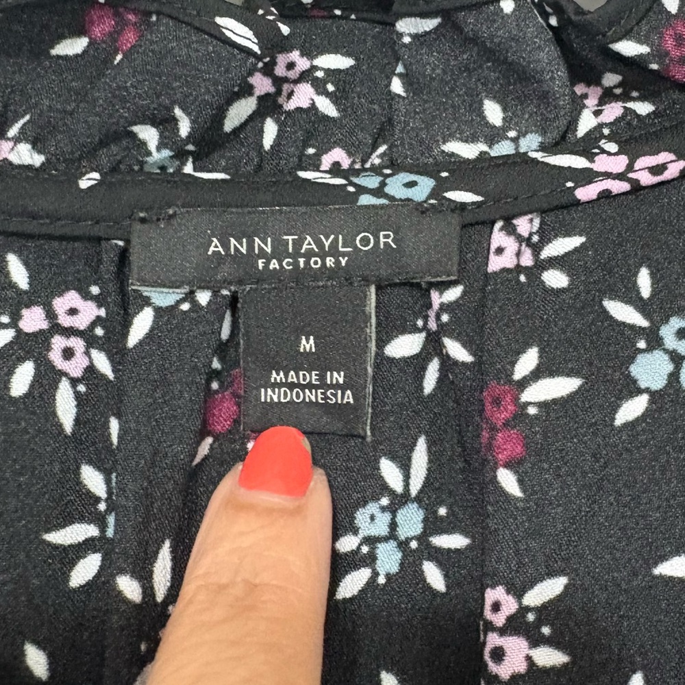 Floral Officecore Ann Taylor Factory Short Cap Sleeve Ruffle Hem Dress Sz M - Picture 7 of 12